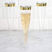 12 pcs 6 oz. Clear with Gold Rim Champagne Plastic Flutes Glasses - Disposable Tableware PLST_CU0063_GOLD