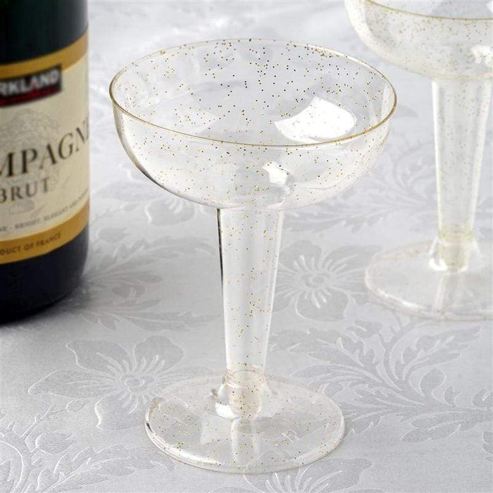12 pcs 6 oz. Glittered Champagne Plastic Glasses - Disposable Tableware PLST_CU0055_CLRG