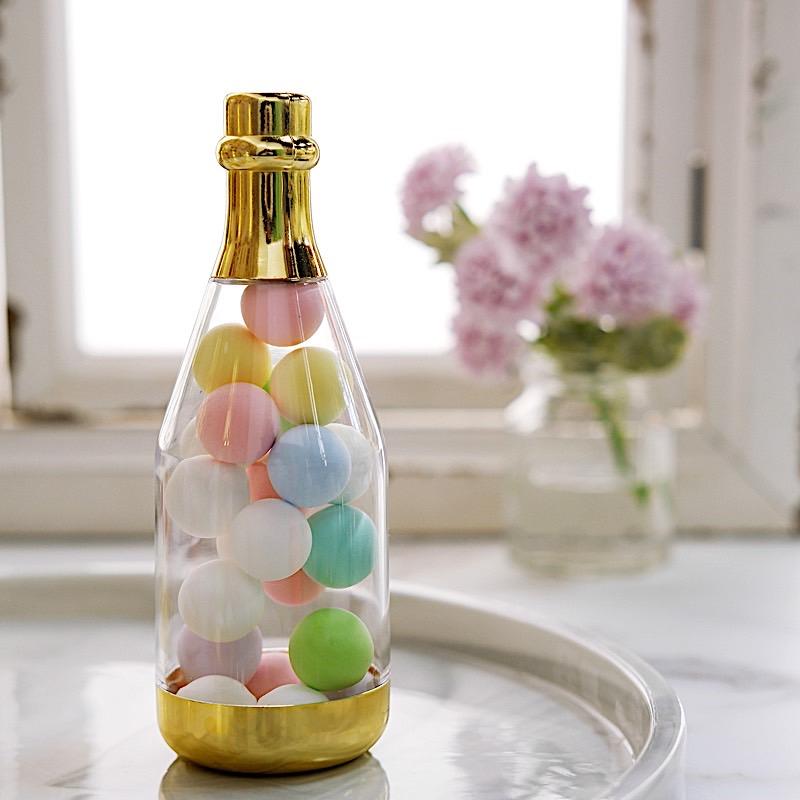 12 pcs 6" tall Mini Champagne Bottles Favor Holders - Clear and Gold PLTC_FIL_002_GOLD