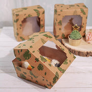 12 pcs 6" Tropical Leaf Dessert Bakery Cake Boxes with Window - Brown and Green BOX_6X3_CAKE04_TROP