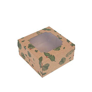 12 pcs 6" Tropical Leaf Dessert Bakery Cake Boxes with Window - Brown and Green BOX_6X3_CAKE04_TROP