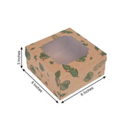 12 pcs 6" Tropical Leaf Dessert Bakery Cake Boxes with Window - Brown and Green BOX_6X3_CAKE04_TROP
