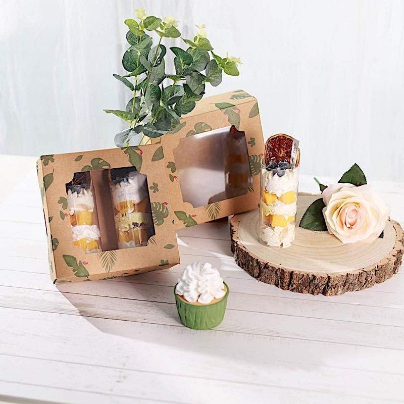 12 pcs 6" Tropical Leaf Dessert Bakery Cake Boxes with Window - Brown and Green BOX_6X3_CAKE04_TROP