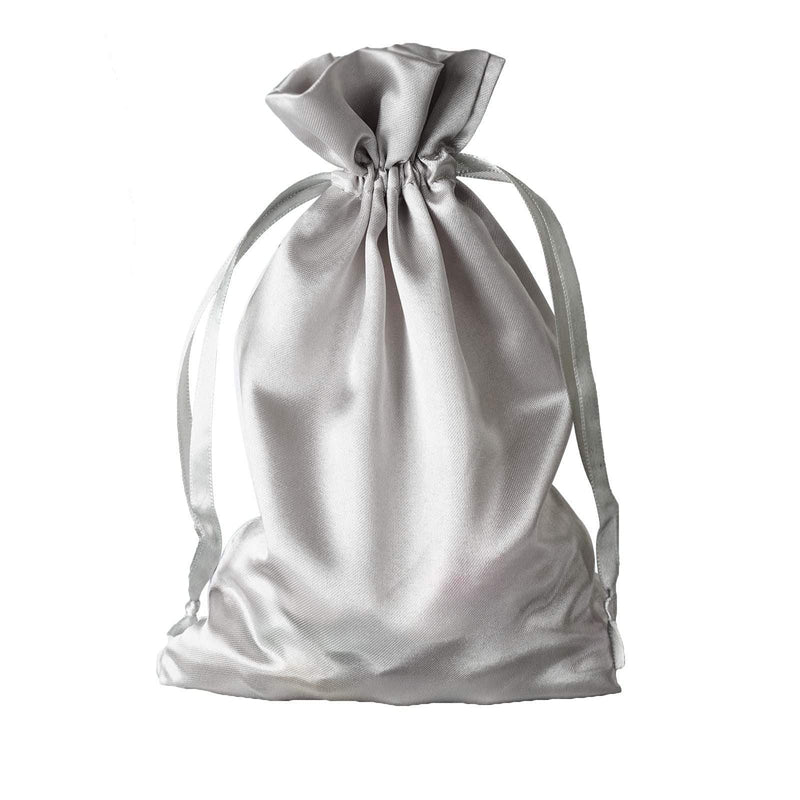 12 pcs 6x9" Satin Bags with Pull String BAG_SB_6X9_SILV