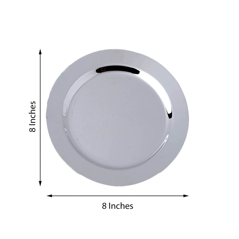 12 pcs 8" Silver Plastic Round Dessert Appetizer Plates - Disposable Tableware PLST_PLA0089_SILV