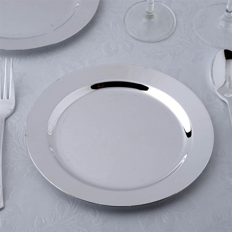 12 pcs 8" Silver Plastic Round Dessert Appetizer Plates - Disposable Tableware PLST_PLA0089_SILV