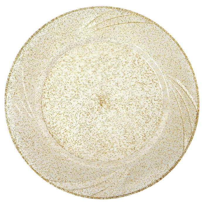 12 pcs 9" Glittered Plastic Round Luncheon Plates - Disposable Tableware PLST_PLA_0079_CLRG