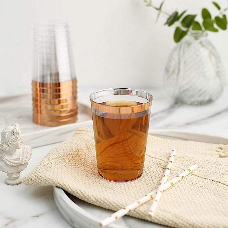 12 pcs 9 oz Clear with Rose Gold Rim Cups - Disposable Tableware DSP_CUCT002_9_CLRG2