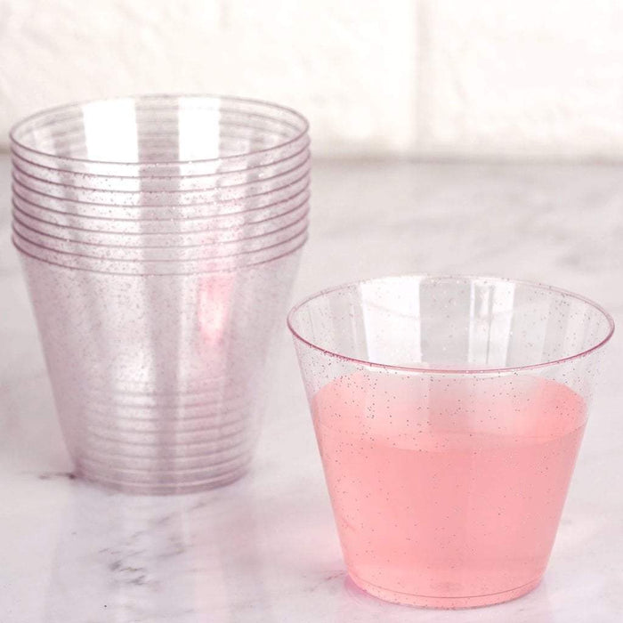 12 pcs 9 oz. Glittered Wine Cocktail Plastic Glasses - Disposable Tableware