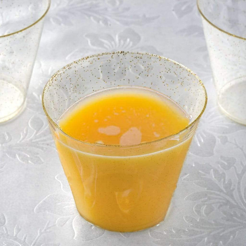 12 pcs 9 oz. Glittered Wine Cocktail Plastic Glasses - Disposable Tableware