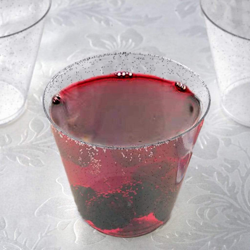 12 pcs 9 oz. Glittered Wine Cocktail Plastic Glasses - Disposable Tableware