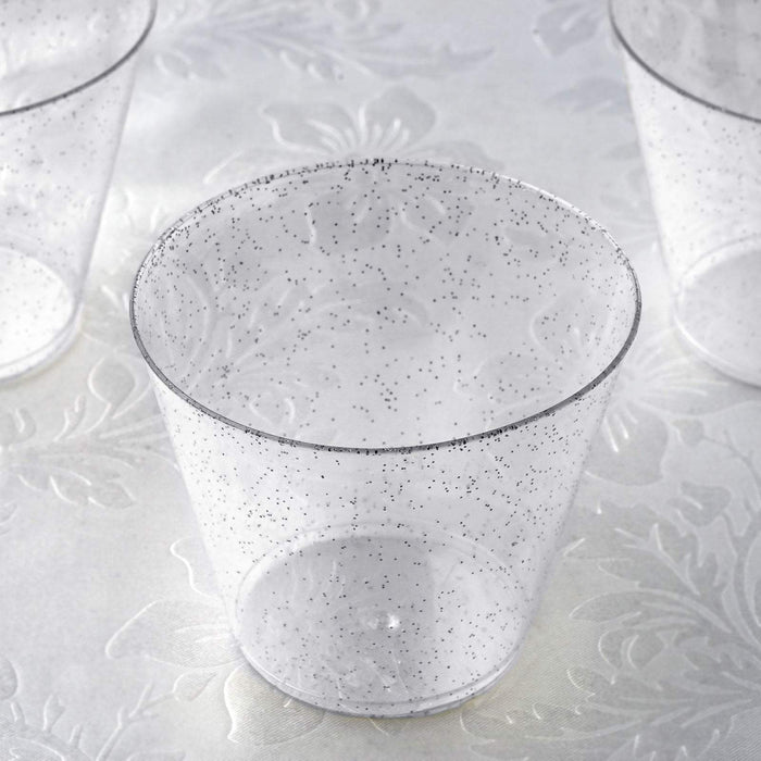 12 pcs 9 oz. Glittered Wine Cocktail Plastic Glasses - Disposable Tableware PLST_CU0054_CLRS