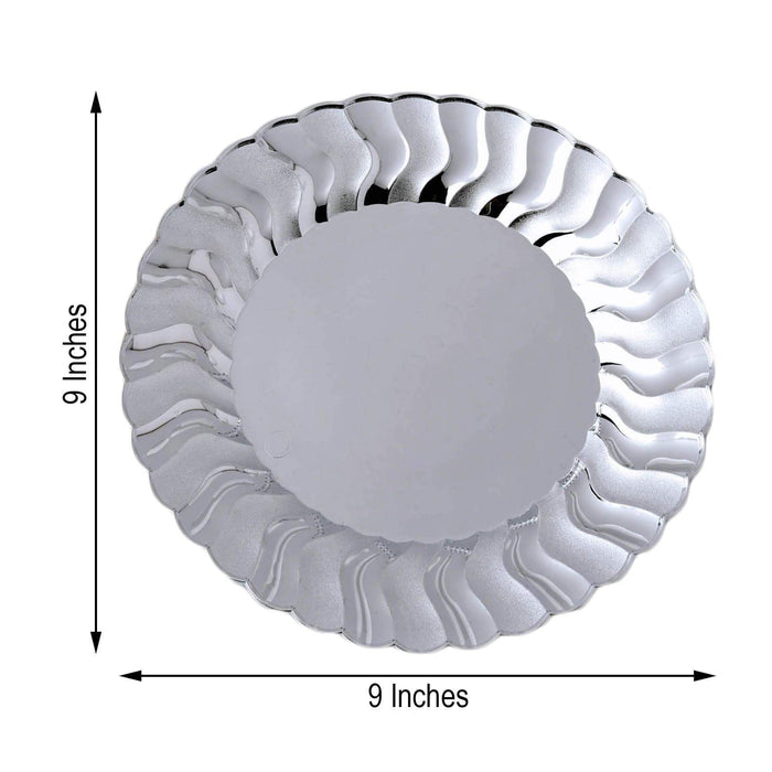 12 pcs 9" Silver Dessert Appetizer Party Plastic Plates with Flared Rim - Disposable Tableware PLST_PLA0084_SILV