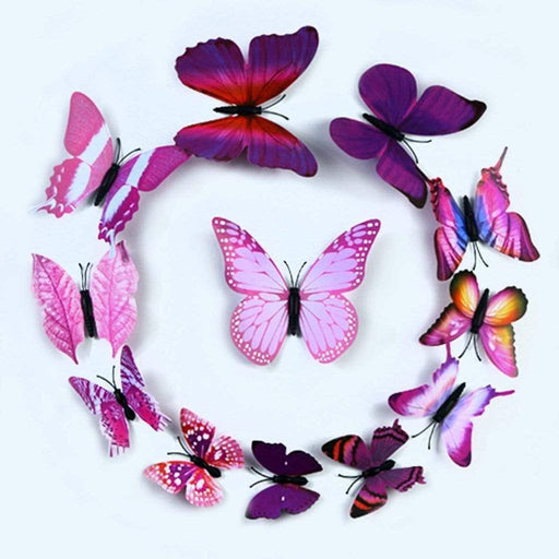 12 pcs Assorted 3D Butterflies DIY Decals Wall Stickers - Purple