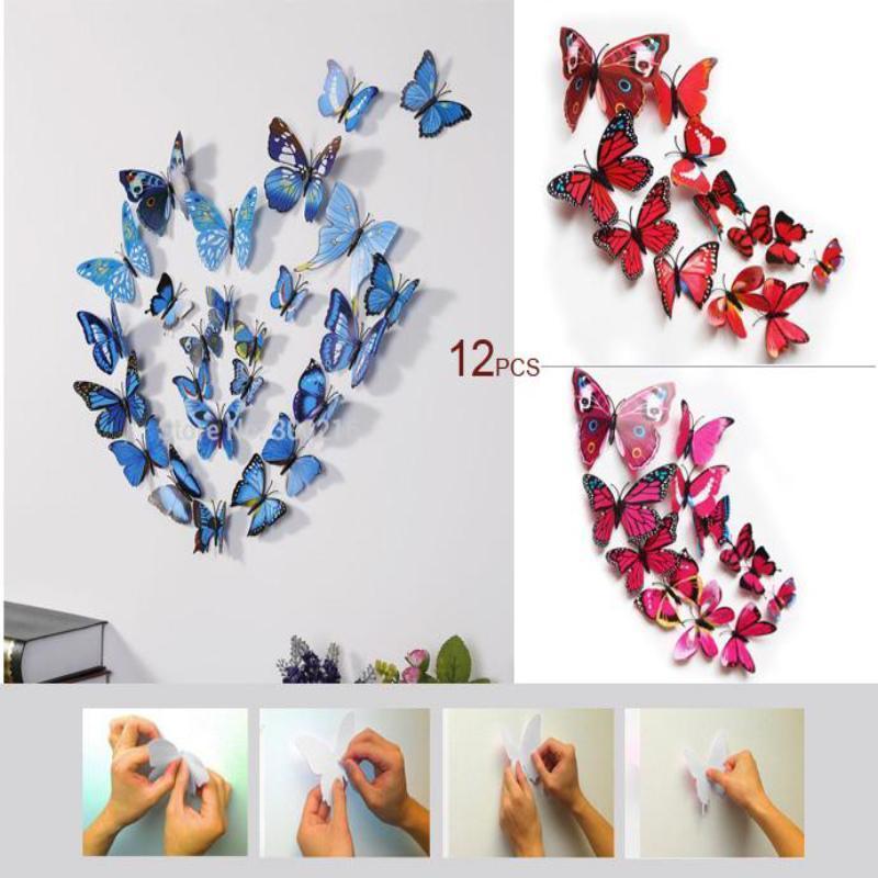 12 pcs Assorted 3D Butterflies DIY Decals Wall Stickers - Purple