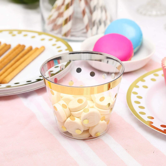12 pcs Clear with Gold Trim Polka Dots Cups Disposable Tableware
