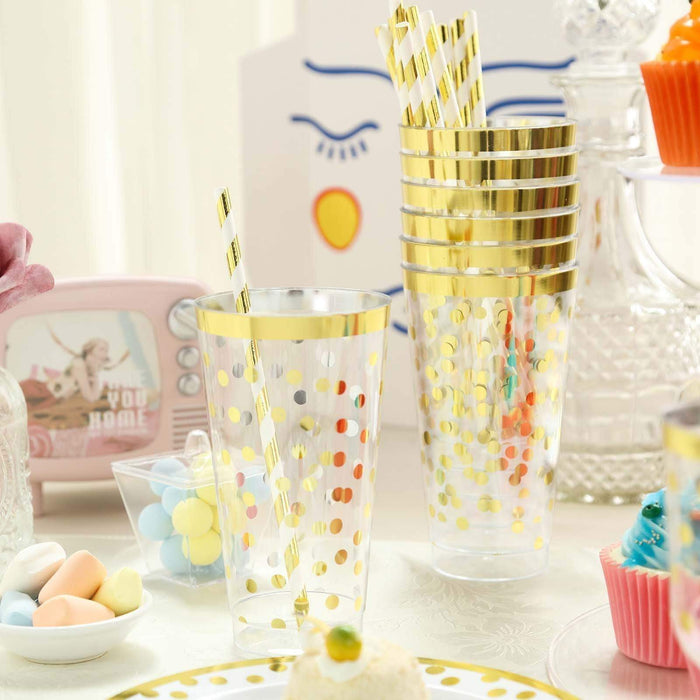 12 pcs Clear with Gold Trim Polka Dots Cups Disposable Tableware
