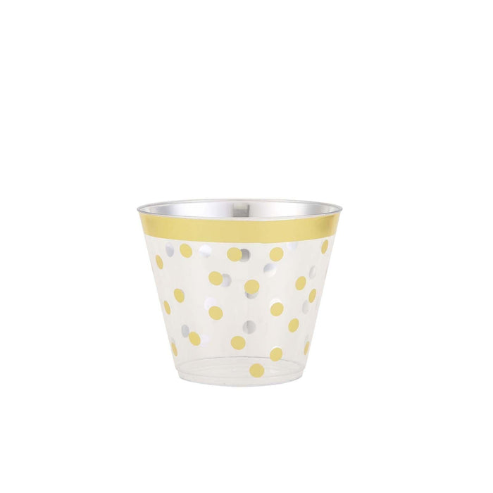 12 pcs Clear with Gold Trim Polka Dots Cups Disposable Tableware DSP_CUWN001_9_CLRG