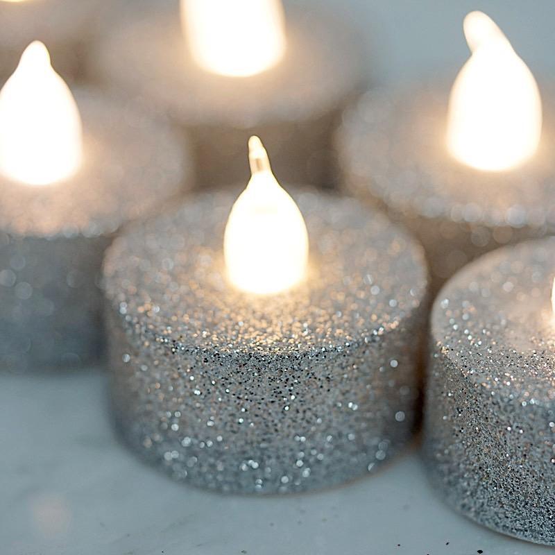 12 pcs LED Tealight Glittered Candles Lights