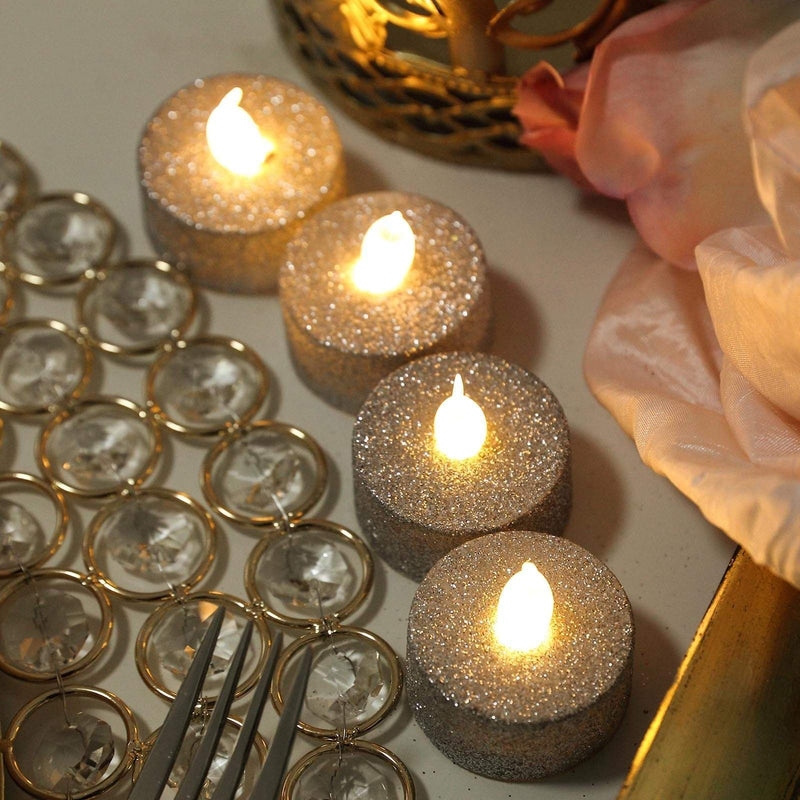 12 pcs LED Tealight Glittered Candles Lights