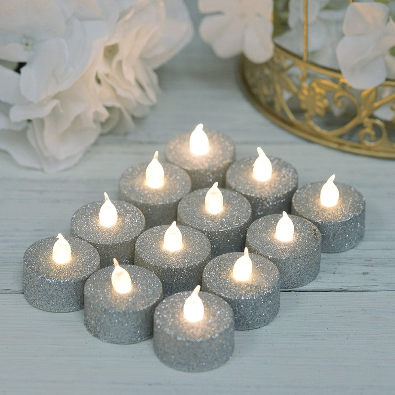 12 pcs LED Tealight Glittered Candles Lights