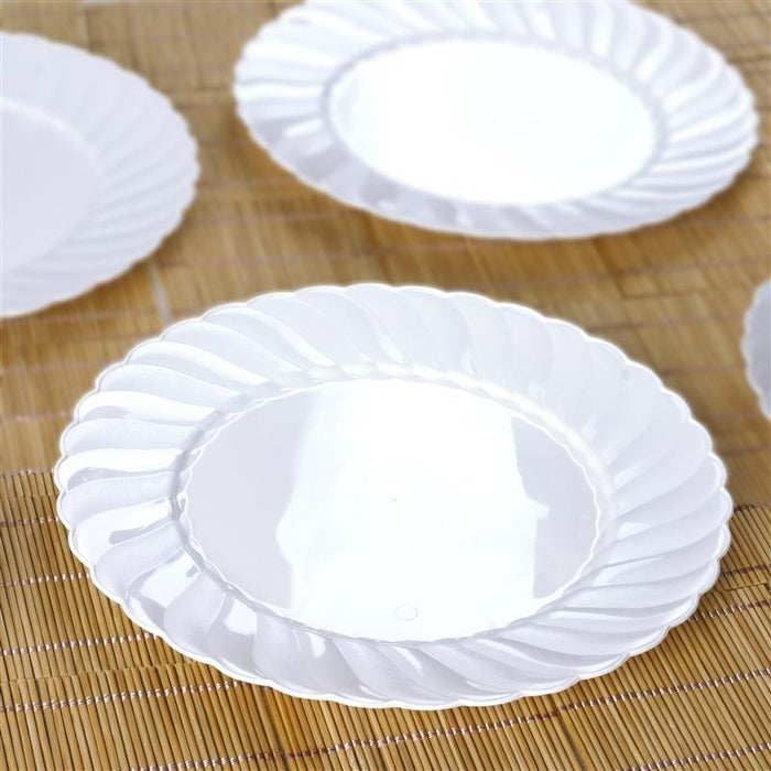 12 pcs Round Dessert Plates with Flaired Trim Disposable Tableware PLST_PLATE15_WHT