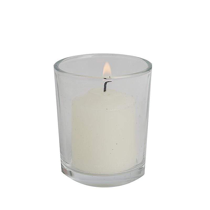 12 pcs Round Votive Tealight Candles with Clear Glass Holders CAND_CLR_IVR