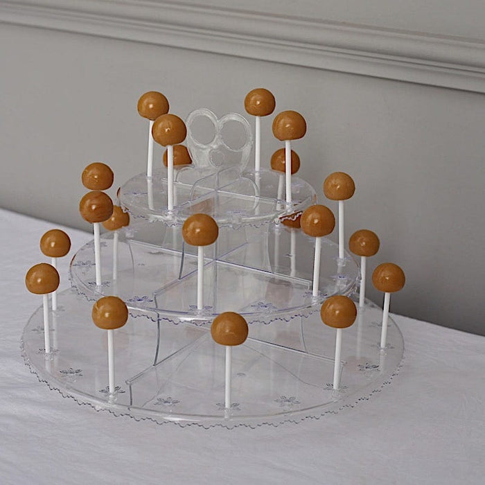 12" Plastic 3 Tier Cake Pop Holder Round Cupcake Stand Dessert Tower - Clear CAKE_PLST_R008_3_CLR