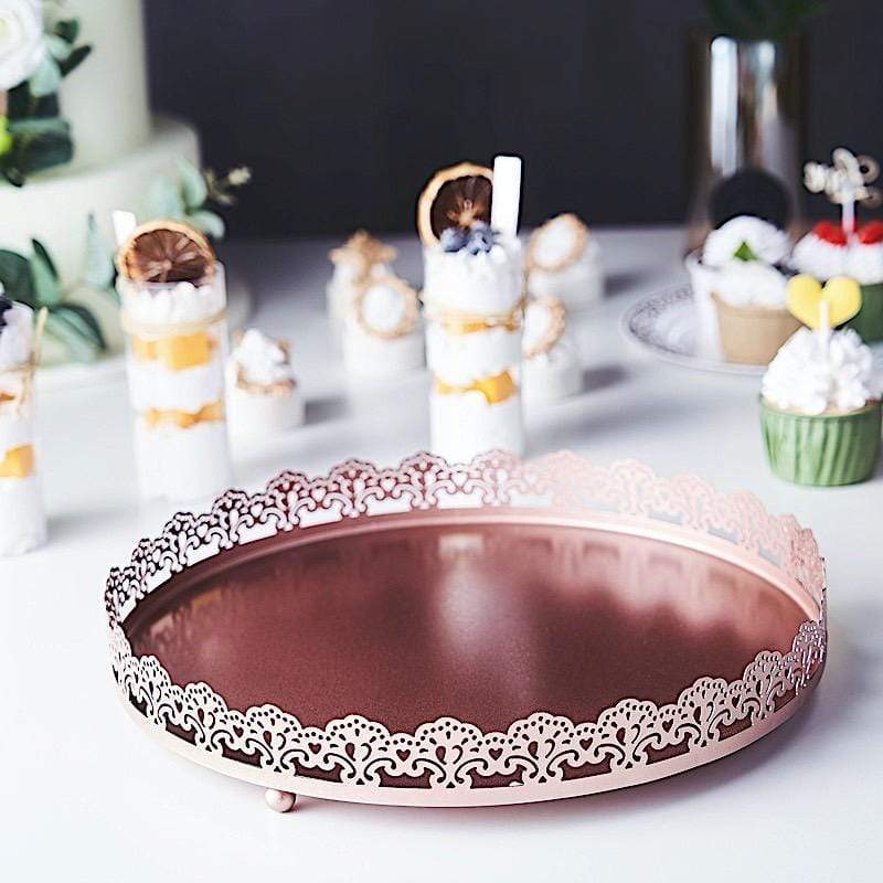 12" Plastic Round Serving Trays with Embossed Rim