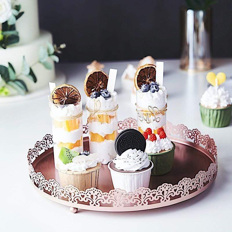 12" Plastic Round Serving Trays with Embossed Rim