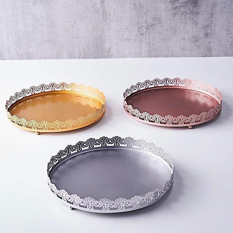 12" Plastic Round Serving Trays with Embossed Rim