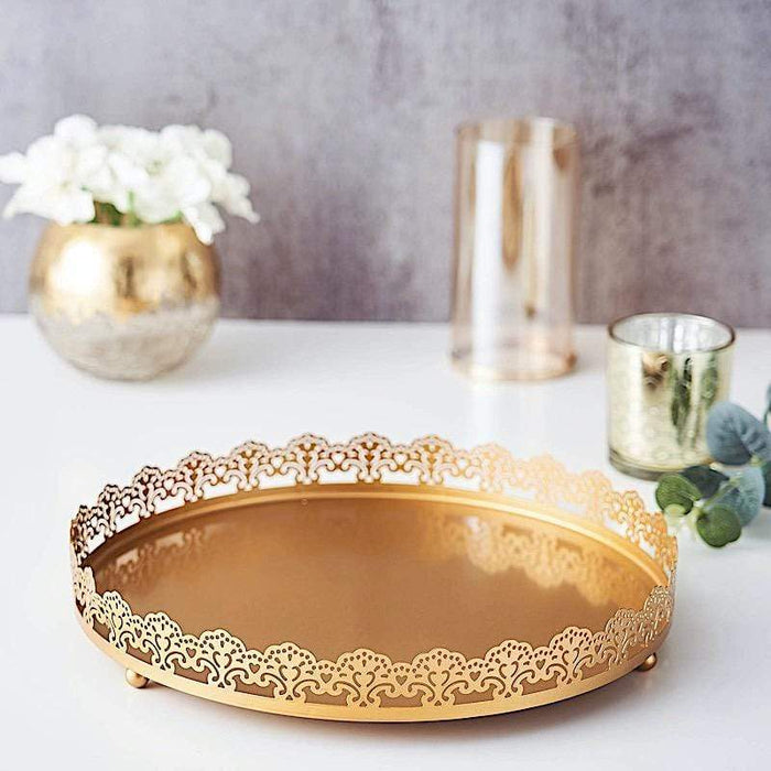 12" Plastic Round Serving Trays with Embossed Rim