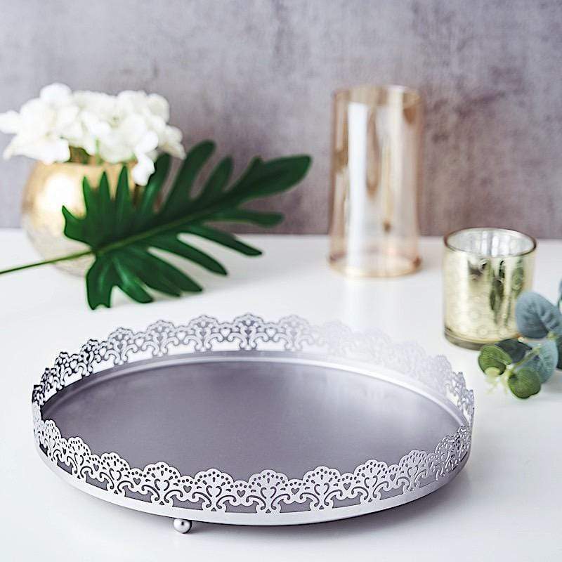 12" Plastic Round Serving Trays with Embossed Rim