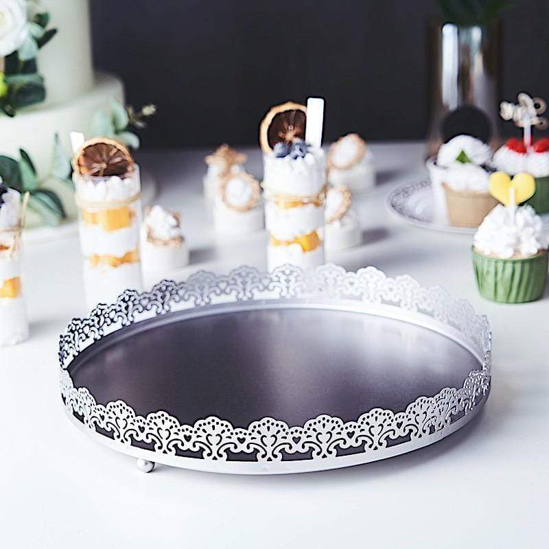 12" Plastic Round Serving Trays with Embossed Rim