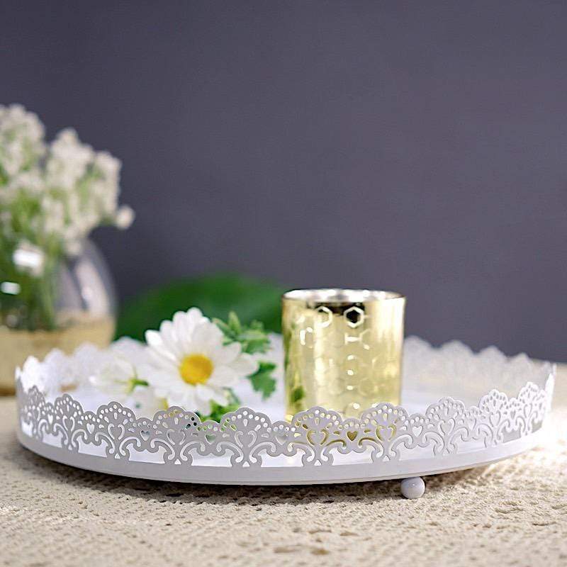 12" Plastic Round Serving Trays with Embossed Rim