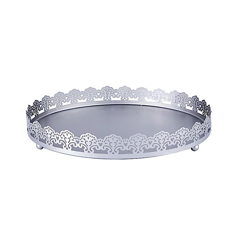 12" Plastic Round Serving Trays with Embossed Rim CHRG_TRAY009_12_SILV