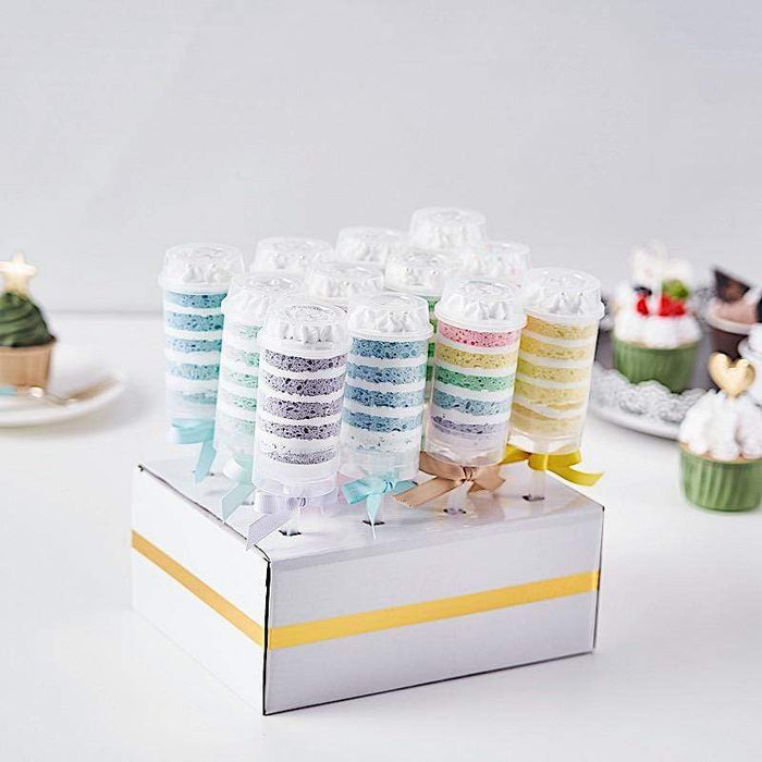 12 Push Up Cake Pop Shooters with Display Box Stand - Clear and White CAKE_CARB006_WHT