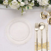 12 Round Clear Glittered Plastic Salad Dinner Plates - Disposable Tableware