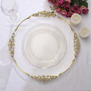 12 Round Clear Glittered Plastic Salad Dinner Plates - Disposable Tableware