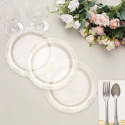 12 Round Clear Glittered Plastic Salad Dinner Plates - Disposable Tableware