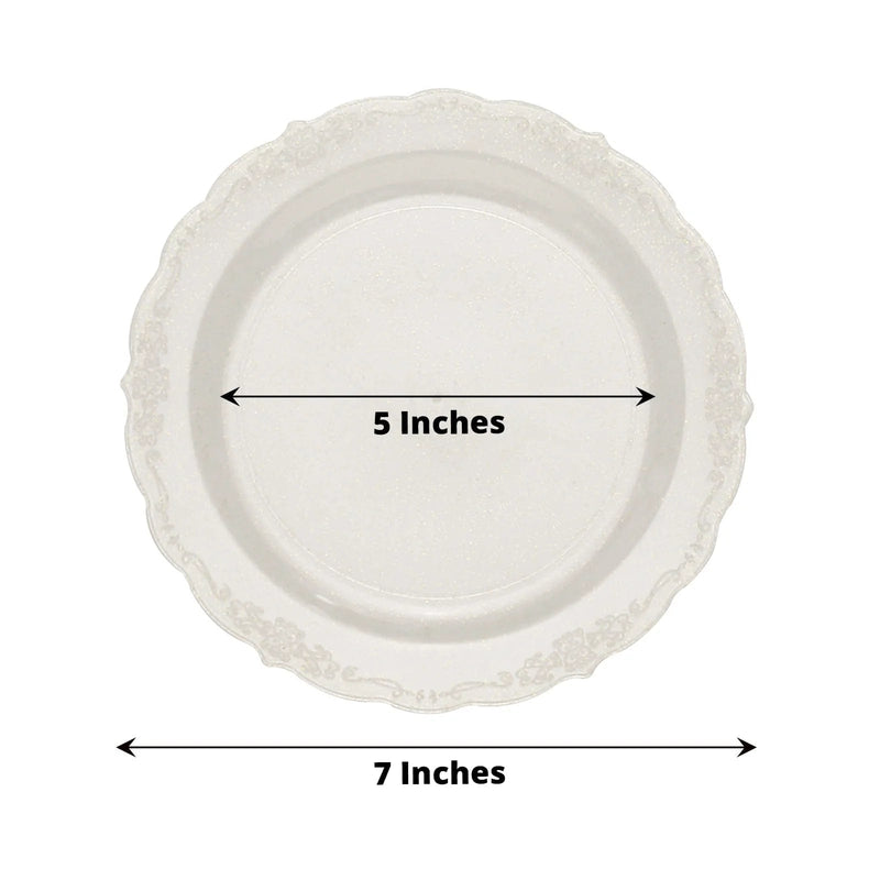 12 Round Clear Glittered Plastic Salad Dinner Plates - Disposable Tableware