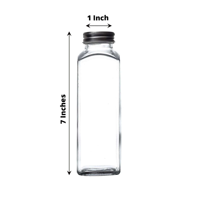 12 Square 12 oz Refillable Glass Bottles Storage Jars with Aluminum Caps - Clear GLAS_JAR21_12_CLR