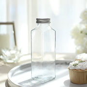 12 Square 12 oz Refillable Glass Bottles Storage Jars with Aluminum Caps - Clear GLAS_JAR21_12_CLR