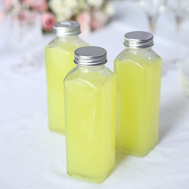 12 Square 12 oz Refillable Glass Bottles Storage Jars with Aluminum Caps - Clear GLAS_JAR21_12_CLR