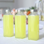 12 Square 12 oz Refillable Glass Bottles Storage Jars with Aluminum Caps - Clear GLAS_JAR21_12_CLR