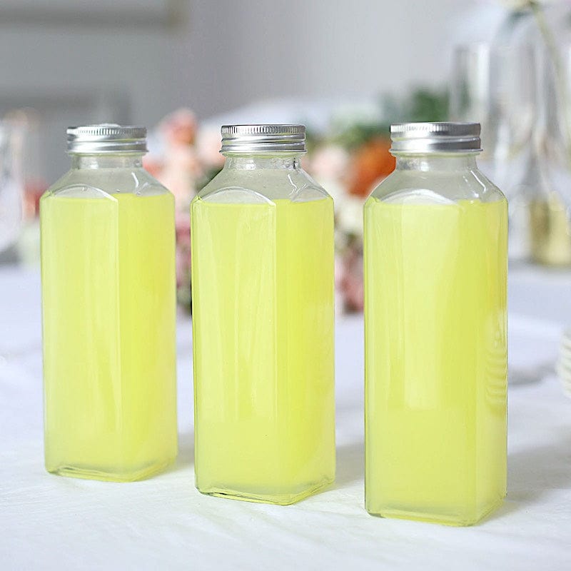 12 Square 12 oz Refillable Glass Bottles Storage Jars with Aluminum Caps - Clear GLAS_JAR21_12_CLR