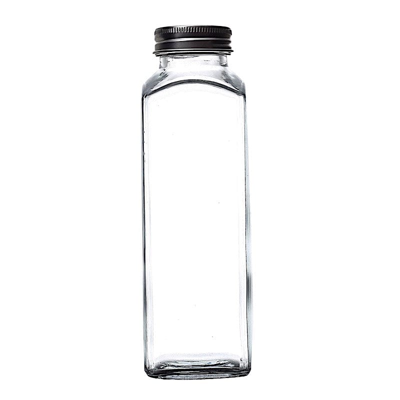 12 Square 12 oz Refillable Glass Bottles Storage Jars with Aluminum Caps - Clear GLAS_JAR21_12_CLR