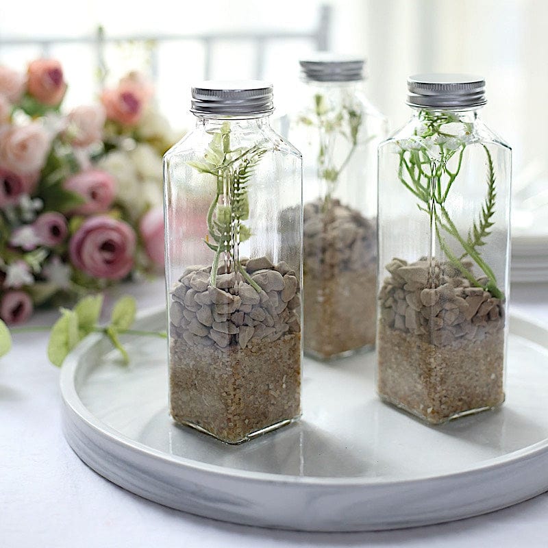 12 Square 12 oz Refillable Glass Bottles Storage Jars with Aluminum Caps - Clear GLAS_JAR21_12_CLR