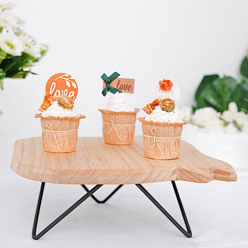 12" Square Natural Wooden Cake Cupcake Dessert Stand - Brown with Black CAKE_WOD007_12_NAT