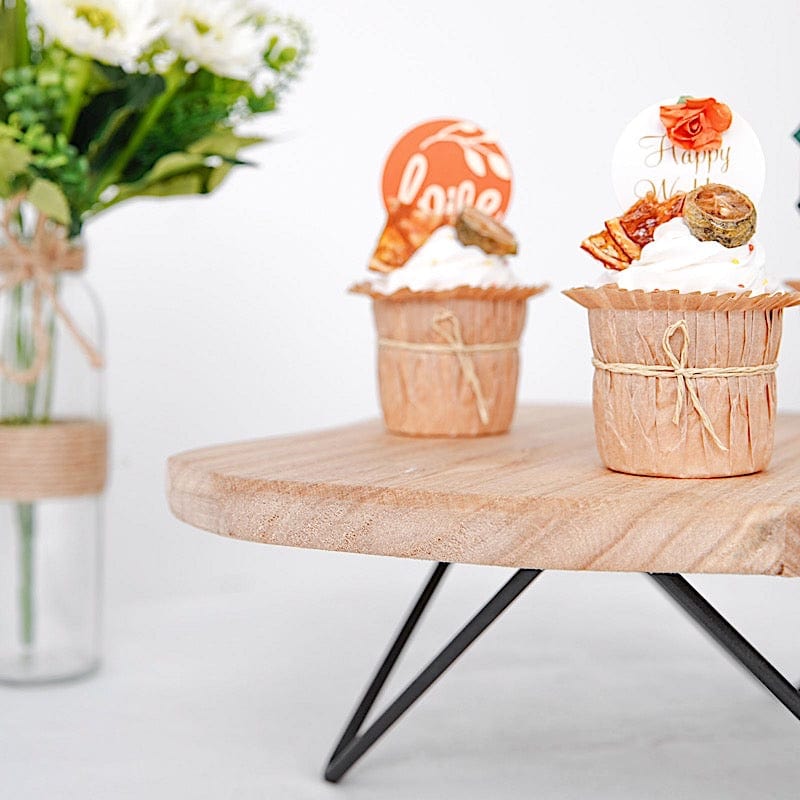 12" Square Natural Wooden Cake Cupcake Dessert Stand - Brown with Black CAKE_WOD007_12_NAT